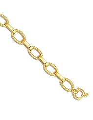 7.5" 14K Yellow Gold 9.0mm (1/3") Alternate Hammered Oval Tube & Long Flat Oval Tube Link Fancy Bracelet w/ Spring Ring Clasp