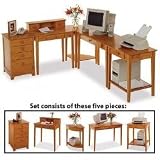 Shaker Desk Collection, New, 5 Piece Wood (Honey) (Sizes Vary)