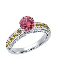 1.14 Ct Round Pink Diamond Yellow Citrine 925 Sterling Silver Ring