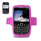 New Fashionable Perfect Fit Soft Silicon Gel Protector Skin Cover (Faceplate/Snap On) Rubber Cell Phone Case with Sports Armband with Screen Protector for RIM Blackberry Curve 8530 Sprint,Verizon,U.S. Cellular,Alltel - HOT PINK
