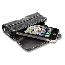 QuickFlipCase for iPhone 4 and NEW iPhone 4S (AT&T/Verizon Versions) Grantwood Technology's Premium Leather Horizontal Flip Case (Black)