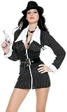 Sexy Womens Outfit Gangster Girl Black Pinstripe Mini Dress Naughty Mafia Girl Halloween Costume