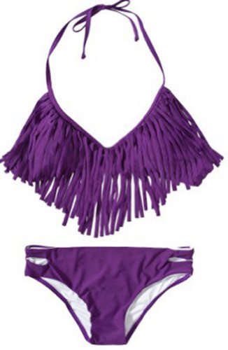 Halter Tassel Top Bikini Set /Ultra Sexy Beach Wear/ Hot Summer Colors Purple S