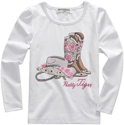 Pretty Tiger Children's Cotton Print Big Girl's Long Sleeve Tshirt US 7-8 White