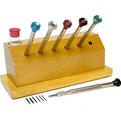 6 Watch Screwdriver Tools & Blades & Wood Stand