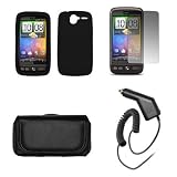 HTC Desire Premium Black Leather Carrying Pouch+Black Silicone Skin Soft Case Cover+Premuim Universal LCD Screen Protetor+Premium Rapid Car Charger+Antenna Booster Combo For HTC Desire
