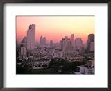Sunset over City Buildings, Bangkok, Thailand Photography Framed Art Poster Print by Stu Smucker, 22x18