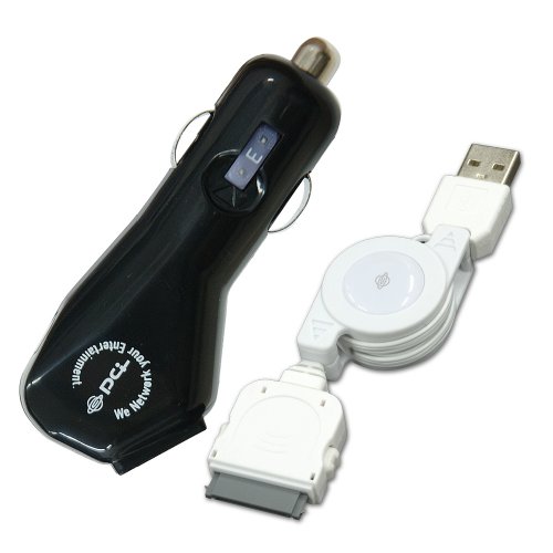 PLANEX シガーチャージャー&アイフォン・iPod対応 USB充電ケーブル(ホワイト) PL-UC03IPOD2W