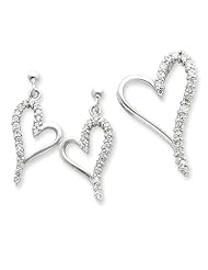 Sterling Silver CZ Heart Earrings & Pendant Set