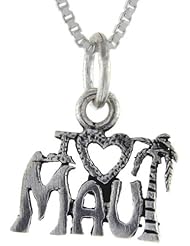 Sterling Silver I Love Maui Talking Pendant, 1 inch wide