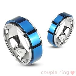 316L Stainless 2 Tone Double Layered Ring with Blue IP Spinning Center