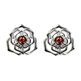 Sterling Silver Baltic Amber Celtic Flower Stud Earrings
