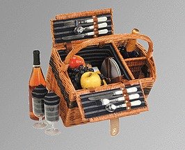 Handmade wooden picnic basket two person gift set lenox Picnic Plus