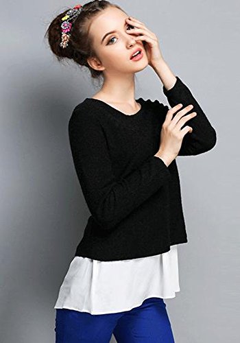 チュニック カットソー ラウンドネック 大きい サイズ 有 ペプラム トップス 長 袖 フリル シャツ 黒 (オリジナル・ブレスレットとサシェセット)