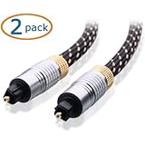Cable Matters 2-Pack, Toslink Digital Optical Audio Cable with Metal Connectors and Braided Jacket 3 Feet