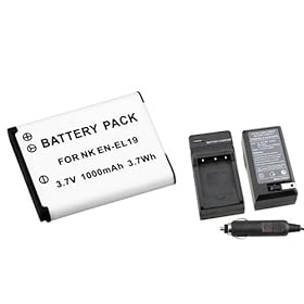 Everydaysource AC Plug Battery Charger+EN-EL 19 Battery For Nikon CoolPix S2500 S3300 S4300