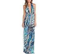 V-neck Plunging Neck Open-Back Halter General Print Polyester Maxi Dress 