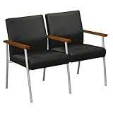 IMAGE OF Uptown Fabric Two Seater with Center Arm Black Fabric/Cherry Finish Arms/Silver Legs