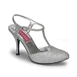 3 1/2 Inch Heel Silver Glitter Sandal Pump Shoes Sexy High Heel T-Strap Shoes