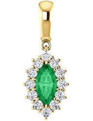 18K Yellow Gold 8.00x4.00mm Marquise Cut Chatham Created Emerald and Diamond Pendant -- LIFETIME WARRANTY