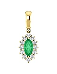 10K Yellow Gold 8.00x4.00mm Marquise Cut Chatham Created Emerald and Diamond Pendant -- LIFETIME WARRANTY