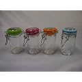 Vorratsglas, Glasdose fabrbiger Deckel 9x4,5cm, 4er Set