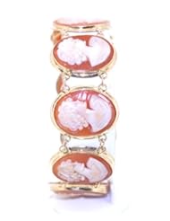 14K Yellow Gold Lady Portrait Cameo Link Bracelet