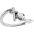 14K White Gold Cross and Heart Chastity Ring