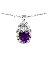 Original Star K (tm) Loving Mother And Hugging Family Pendant With Heart Shape 8mm Genuine Amethyst in 925 Sterling Silver