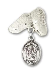 Sterling Silver Baby Badge with St. Catherine of Siena Charm and Baby Boots Pin