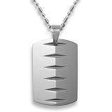 Tungsten Carbide Dog Tag with Knife-edge Laser Cut Design on a 24 Inch Chain