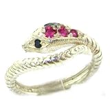 Fabulous Solid Sterling Silver Natural Ruby & Sapphire Detailed Snake Ring - Finger Sizes 5 to 12 Available