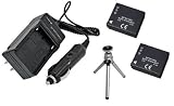 MultiPack (2 Count): Replacement Battery PLUS Mini Battery Travel Charger for Specific Digital Camera and Camcorder Models / Compatible with PANASONIC CGA-S007 Charges with Intelligent Charge Technology - Includes Car Adapter, TWO Batteries and One Mini Tripod with Expandable Legs