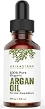 Virgin Argan Oil, 1 fl oz. ★ Premium Quality 100% ECO Certified Organic For Hair, Skin, Face & Nails - Best Moroccan Anti-Aging, Anti-Wrinkle, Anti-Oxidant Beauty Secret - Prevents Frizz & Increases Natural Hair Shine & Silkiness - Natural Skin Care Products for Women and Men - Nature's Best Beard Oil - Moisturizer for Dry Skin & Cuticles - Pure Oil not a Cream or Serum - USDA & EcoCert Certified - ONE YEAR Satisfaction Guarantee
