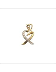 14k Yellow Gold, Open Heart Pendant with Lab Created Gem 11mm Wide