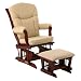 Hanford Deluxe Sleigh Style Glider Rocker and Ottoman Set- Cherry Finish with Beige Chenille Fiber