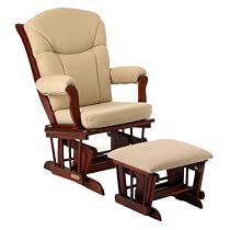Hanford Deluxe Sleigh Style Glider Rocker and Ottoman Set- Cherry Finish with Beige Chenille Fiber