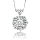 18k White Gold Cluster Circle Diamond Pendant Necklace (E-F, SI, 0.70 carat)
