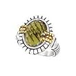 925 Silver & Green Quartz Oval Checkerboard Ring with 18k Gold Accents- Sizes 6-8