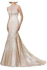 Mermaid Natural   Waistline Satin/Tulle Lace Beaded Illusion Wedding Dress 