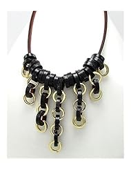 Black Leather Necklace In White Base