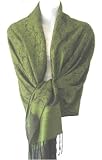 70% Pashmina 30% Silk Paisley Self-Design Shawl / Wrap / Stole - Black OliveGreen (Buy 2 - Get FREE SHIPPING !)