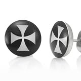 Trendy Stainless Steel Black Crutch Cross Mens Stud Earrings