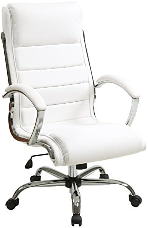 Office Star Executive Chair with thick padded White faux leather seat and back with built-in lumbar support and Chrome Finish Base