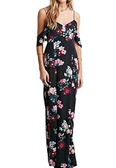 Sexy Floral Print Cocktail Off the Shoulder Summer Chiffon Evening Dress/Party Dress/Wedding Dress/Maxi Dress 