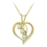 18k Gold Plated Sterling Silver Diamond-Accent Heart Pendant with Three Created-Opal Heart Drops and Rolo Chain, 18