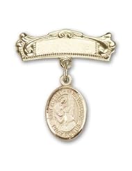 14K Gold Baby Badge with St. Elizabeth of the Visitation Charm and Arched Polished Badge Pin
