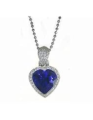 18K White Gold Heart Cut Tanzanite and Diamond Pendant -- LIFETIME WARRANTY