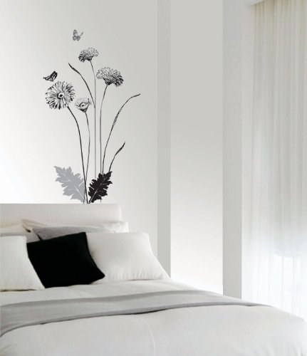 Easy Instant Decoration Wall Sticker Decal - Ink Sketched Flower and Butterfly