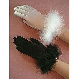 Shiny Satin Stretch Spandex Elastic Wrist Shortie, with matching color Marabou Feather trim around...